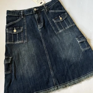 Blue Denim Skirt A-Line Pockets Size 10 - Picture 1 of 17