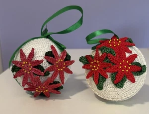 2er Set runde Kugel handgehäkelt Weihnachtsschmuck mit Weihnachtsstern 3" D - Bild 1 von 12