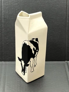 Margo 1984 Ceramic Quart-Size Milk Carton Pitcher, Holstein Cow Graphic-Vtg - Picture 1 of 11