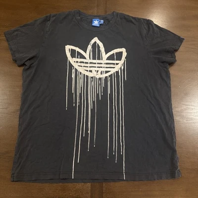 Camiseta Negra Adidas Rara Pintura Trifolio Logo Goteo Para Hombres XL Calle Hip Hop Urbana Foto 1 de 4