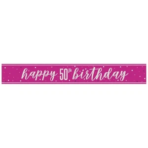 Glitz Pink 50. Geburtstag Party Geschirr Dekoration Teller Banner Kerze Alter 50 - Bild 1 von 13