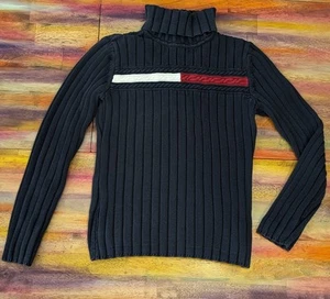 ⭐VINTAGE Tommy Hilfiger Womens Sweater Longsleeve Turtle Neck Flag Logo Ribbed M - Picture 1 of 7