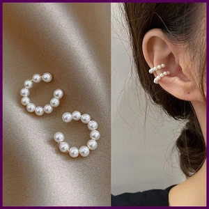 Pearl Ear Cuff Clip Earrings Non-Piercing Bone C-shaped Without Puncture - Picture 1 of 24
