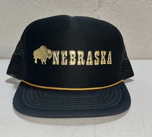 Vintage Nebraska Foam Mesh Rope Snapback Trucker Hat Gold Buffalo - Picture 1 of 7