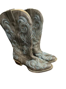 Roper Stiefel Damen Größe 10 Cowboystiefel braun/blau Western 2-Zoll-Absatz - Bild 1 von 10