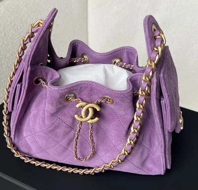 New CHANEL 25 Mini Hobo Bag 26C Cruise 2026 RUNWAY Purple Suede CC Logo GHW - Image 1 of 4