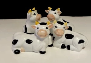 Vintage Black & White Cow Shelf Sitter Animal Ceramic Figurines HP Farmhouse - Picture 1 of 16