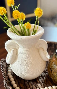 White Ceramic Roman-Inspired Decorative Vase w Chain-Shaped Handles 7in. tall - Picture 1 of 3