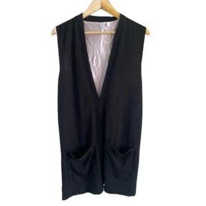 IISLI New York Womens Black Wool Silk Long Tunic Vest Sleeveless Cardigan Sz S - Picture 1 of 11