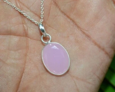 Sfaccettato Quarzo Rosa Ovale Gemma Collana 925 Argento Sterling Guarire Collana - Immagine 1 di 4