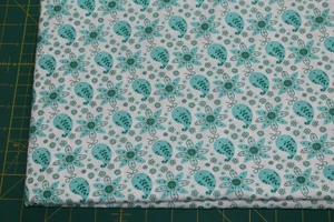 -100 % Cotton fabric ~ White with green & teal flowers ~ BTY - Picture 1 of 2