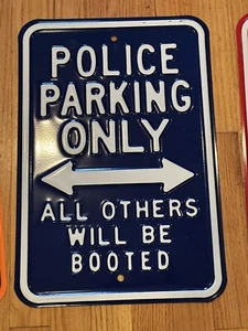 Police Parking Only Sign By Ande Rooney Metal Tin 11.5 X 18 Weighs 3 Lb - Picture 1 of 1