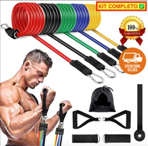 KIT FASCE ELASTICHE ELASTICI FITNESS BANDE FASCIE ALLENAMENTO MANIGLIE PALESTRA - Foto 1 di 6