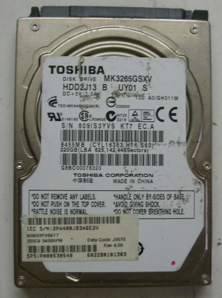Toshiba 320GB MK3265GSXV G002706A G8BC00078320 609IS3YVSKT7 Hard Drive 2.5" SATA - Image 1 of 1