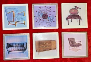 DIY 6 Handmade Wood & Cork Drink Coasters MID CENTURY MODERN FURNITURE 50 60 MCM - Bild 1 von 6