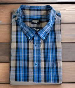 Gioberti Shirt Mens Size 2XL Blue Gray Short Sleeve Blue Buttons EUC - Picture 1 of 9