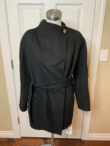 Abrigo Coach Negro Mezcla Lana Asimétrico Con Botones Cinturón, Talla M - Imagen 1 de 6