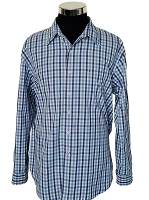 IZOD Shirt Men's Size X-Large Button Front Blue White Checks Long Sleeves Cotton - Image 1 of 4