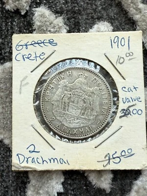 1901 Greece Crete 2 Drachmai 900 Silver Coin - Image 1 of 4