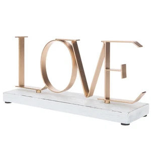 LOVE Gold-Tone Metal Letters Decorative Sign with White Wood Base, Sign Decor - Picture 1 of 5