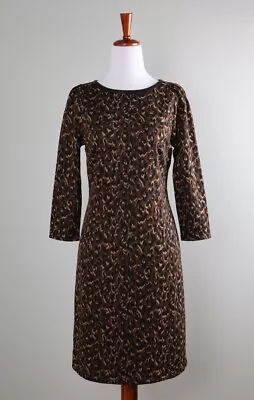 TALBOTS NWT $159 Giraffe Print Stretch Vegan Leather Trim Dress Size 4 Petite - Image 1 of 4
