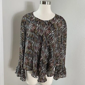 IRO Womens Large Blouse 100% Silk Zebra Print Swing Top Long Sleeve Shirt - Picture 1 of 16