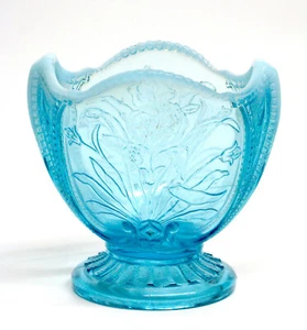 NATIONAL NORTHWOOD blue opalescent NORMANDY glass spooner IRIS WILD BOUQUET 1902 - Picture 1 of 8