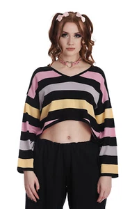 Women's Gothic Punk Emo Black Striped Sleeves Nana Knitted Jumper BANNED Apparel - Picture 1 of 4