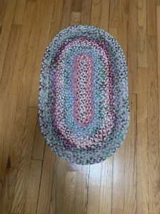 Oval Braided Area Rug multi  color  30 x 18 Country Farmhouse Primitive Home - Picture 1 of 3