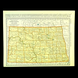 Vintage NORTH DAKOTA Map Wall Art Old Original Grand Forks Minot - Picture 1 of 5