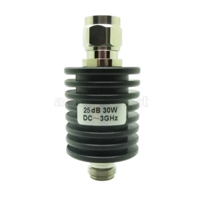 RF Coaxial Attenuator 30W Watts 25dB N Type Male to Female DC-3GHz 50 Ohms Round - Image 1 of 4