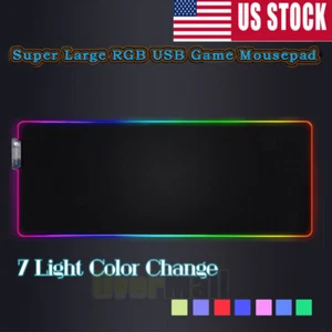 Gaming Mouse Pad RGB LED Light Non-Slip Computer Keyboard Mouse Mat Multi-color - Picture 1 of 12