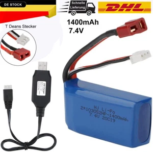 1400mAh 7,4V 25C Akku T Deans Stecker mit USB-Ladegerät für WLtoys 4WD RC Auto - Bild 1 von 7