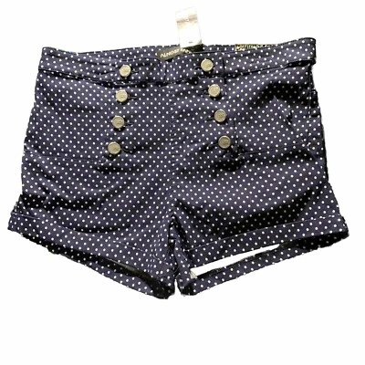 Almost Famous Shorts Women's Size 11 Blue White Dot Button Cuffed Tap Nautical - Image 1 of 4
