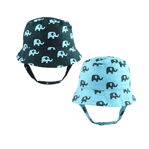 Baby Bucket Sun Hat with Chin Strap & Elephant Print Wide Brim 0-18 Months - Picture 1 of 26