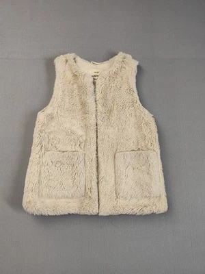 ZARA Girls Coat 9 Cream White Fuzzy Warm Pockets Casual Relaxed Sleeveless - Image 1 of 4