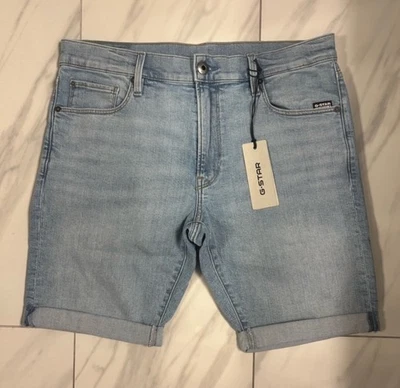 Shorts jeans fino masculino G-Star Raw 3301 azul claro $140 tamanho 34 novo - Imagem 1 de 2