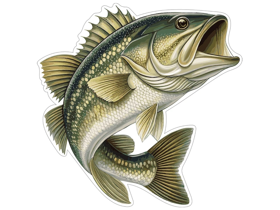 Calcomanía de vinilo laminado troquelado pez lubina saltarín | Tamaños pro premium Foto 1 de 4