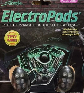 Electropods personalizados LED púrpura para motocicleta de 12 voltios Street Fx - Imagen 1 de 3