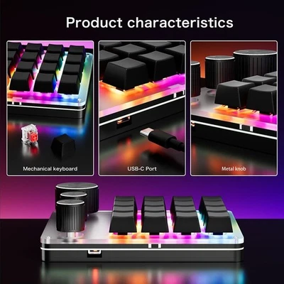 Gaming Keyboard with 16 Programmable Keys and 3 Control Knobs for Gamers - Image 1 of 4