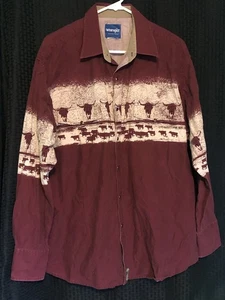 Vtg 90s Wrangler Western Shirt XL Pearl Snap Wrap Around Cowboy Longhorn Skull - Picture 1 of 6
