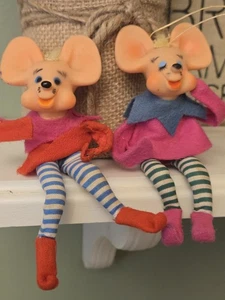 Lote De 2 Adornos De Navidad Ratones Elfo Pixie Cabeza De Goma Años 60 Ratón Japón - Imagen 1 de 13