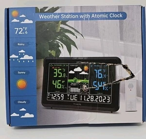 Weather Station Indoor Outdoor Thermometer Wireless with Digital Atomic Clock - Picture 1 of 3