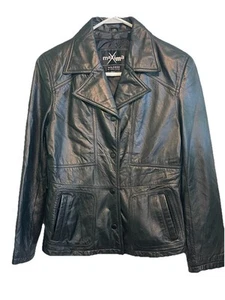 VTG Wilsons Maxima Womens Leather Jacket Size Medium Black Snap Button Blazer - Picture 1 of 10