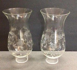 Atq Etched Glass Pair Hurricane Chimney Lamp Shade Chimneys Floral Pattern READ - Picture 1 of 23