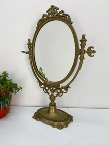 Vintage Cheval Brass Table Standing Oval Mirror - swivelling /ornate/ baroque - Picture 1 of 14
