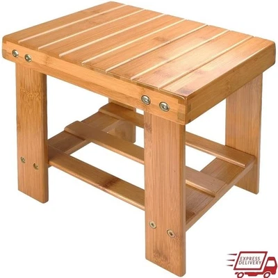 Durable Bamboo Step Stool 10 Inch Multi-purpose Footstool W/ Storage Shelf New - Image 1 of 4