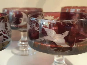 5 Champagnerschalen geschliffen große Wildvögel - Bild 1 von 11