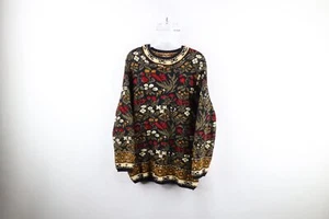 Vtg 90s Country Primitive Womens Small Heavyweight Flower Tapestry Knit Sweater - Picture 1 of 8