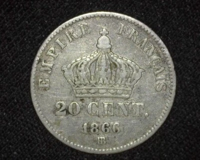 FRANCE 1866-BB 20 CENTIMES SILVER KM805.2 VERY FINE ~B72 - Image 1 of 2